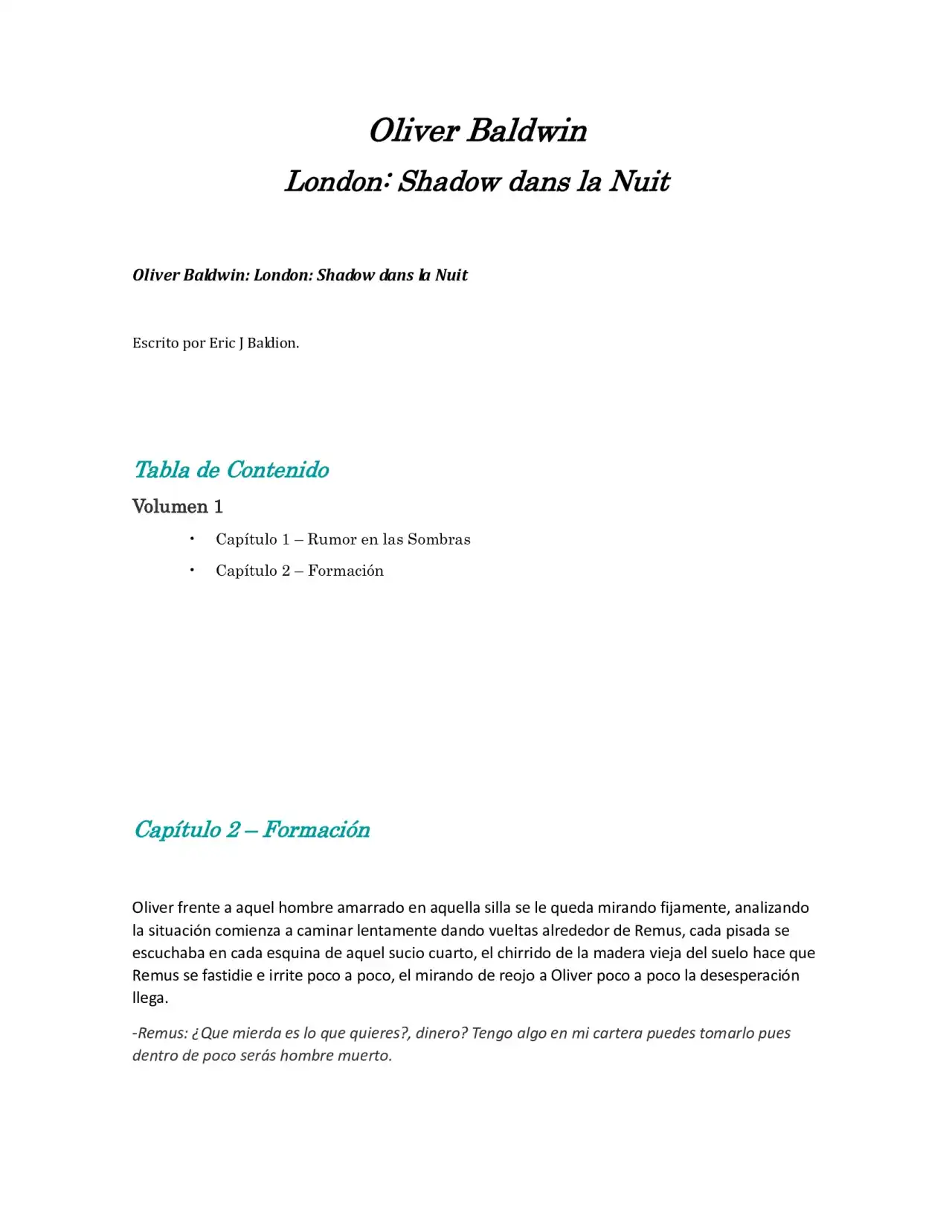 Página 1 — Capítulo 2 de Oliver Baldwin London: Sombras en la Noche