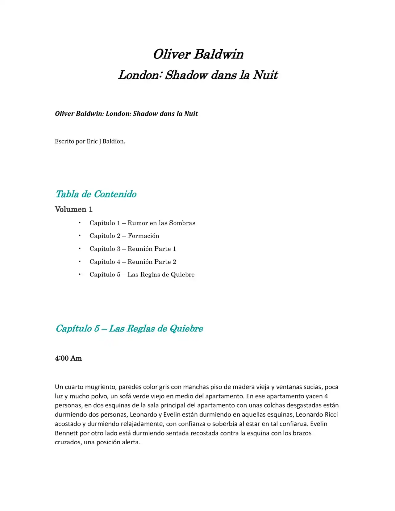 Página 1 — Capítulo 5 de Oliver Baldwin London: Sombras en la Noche